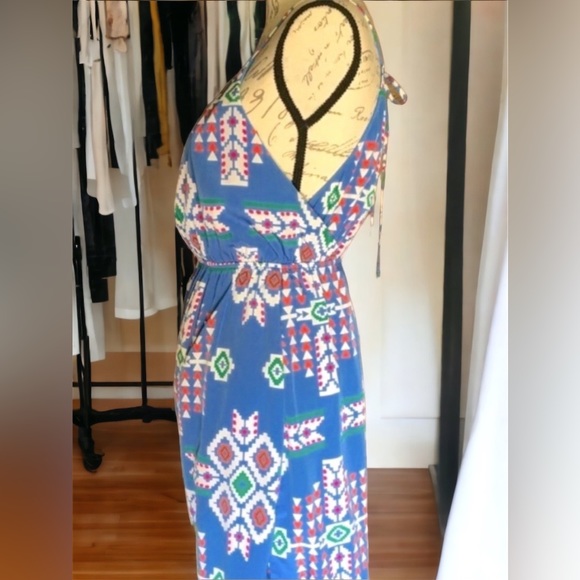Baby Blue Mini Sundress Aztec Print Spaghetti Strap, Small EUC by Decapolis - Picture 2 of 11